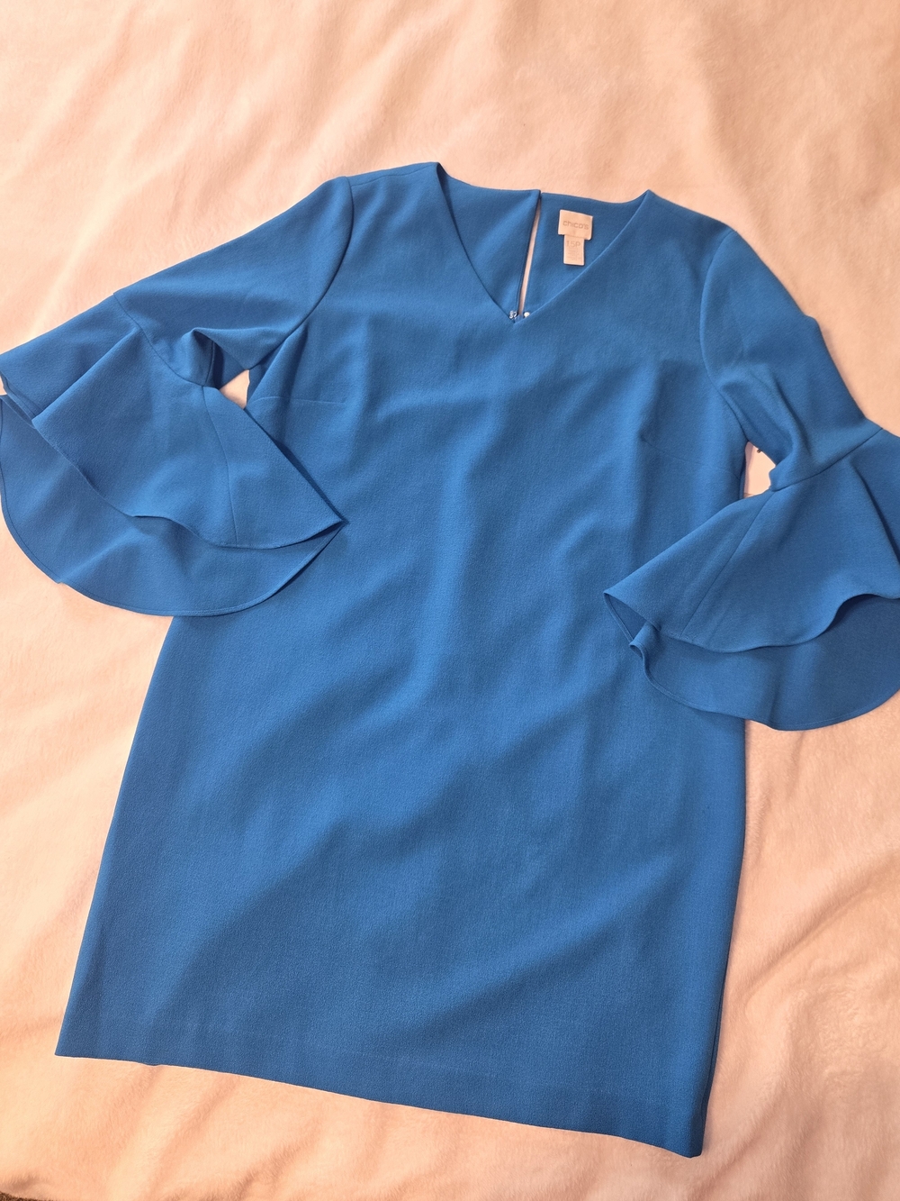 NWOT Chico's Turquoise Blue Bell Sleeve Sheath Dress Size 1.5P